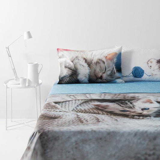 Completo Lenzuola Imagine Wool Cat 100% Cotone Fine Serie