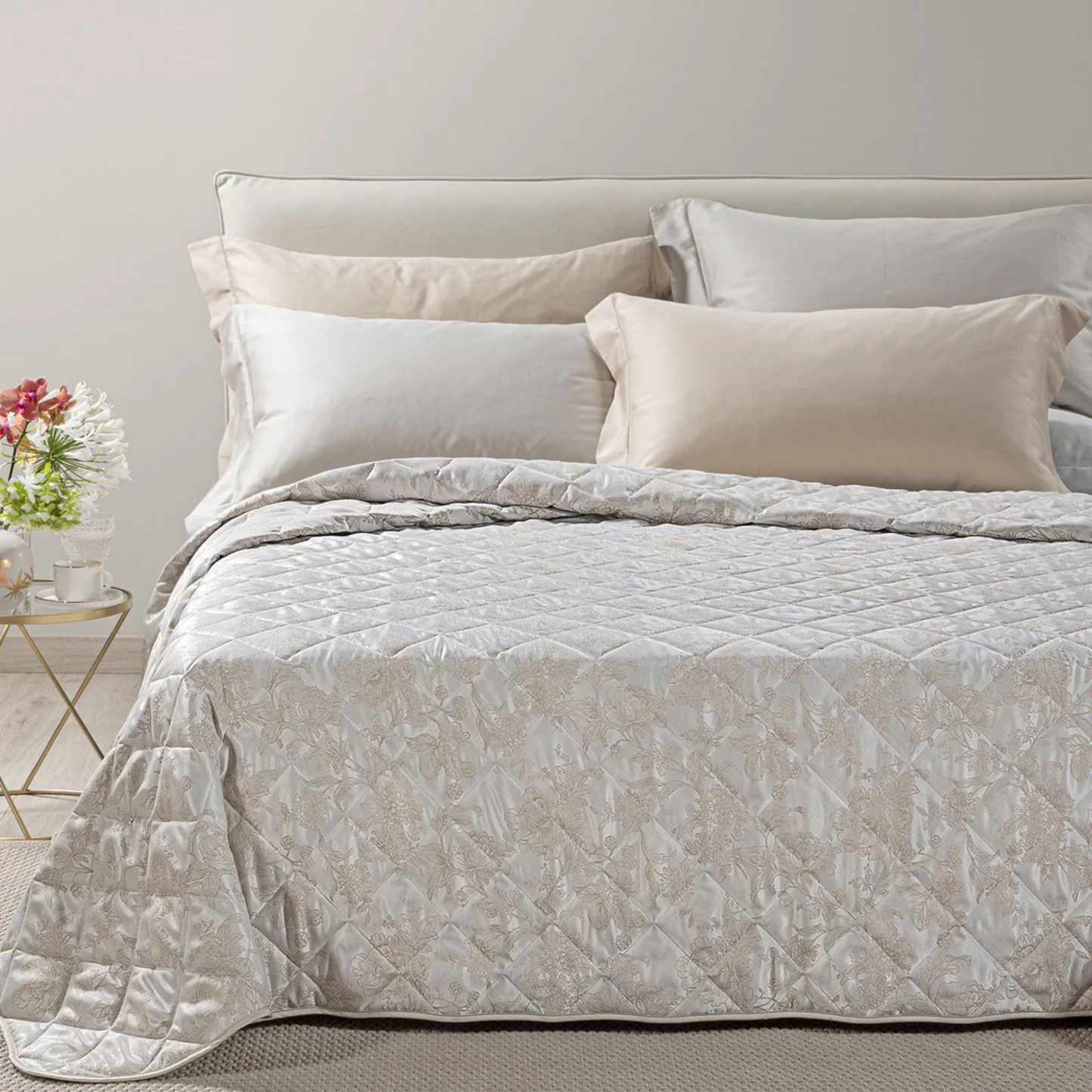Copriletto Fioralba 100% Raso Jacquard di cotone