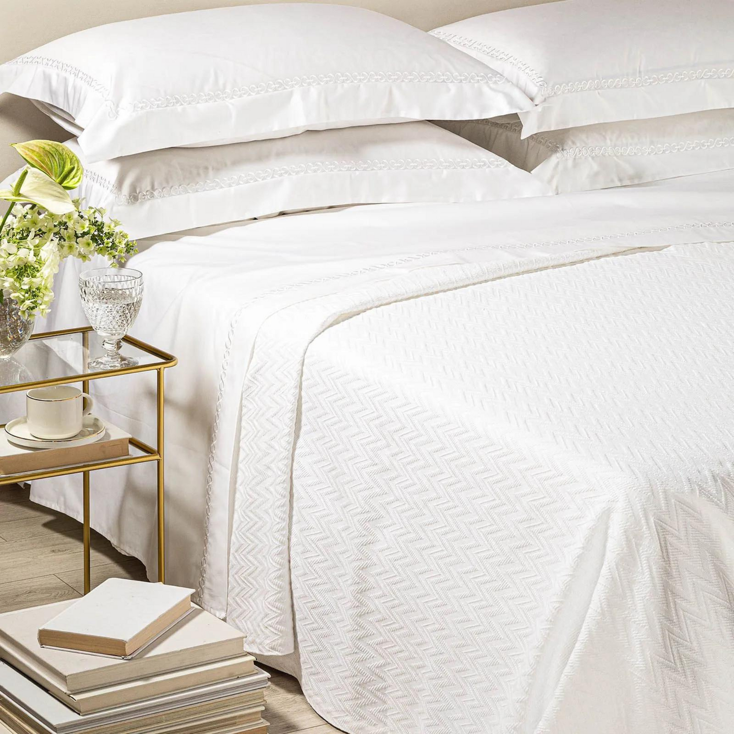 Copriletto Leggero Laguna In Cotone Jacquard Caleffi White