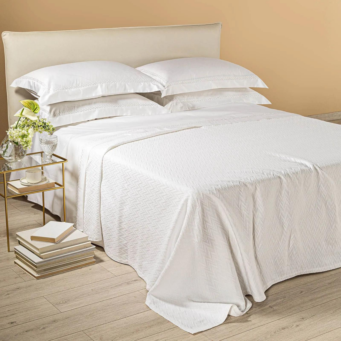 Copriletto Leggero Laguna In Cotone Jacquard Caleffi White