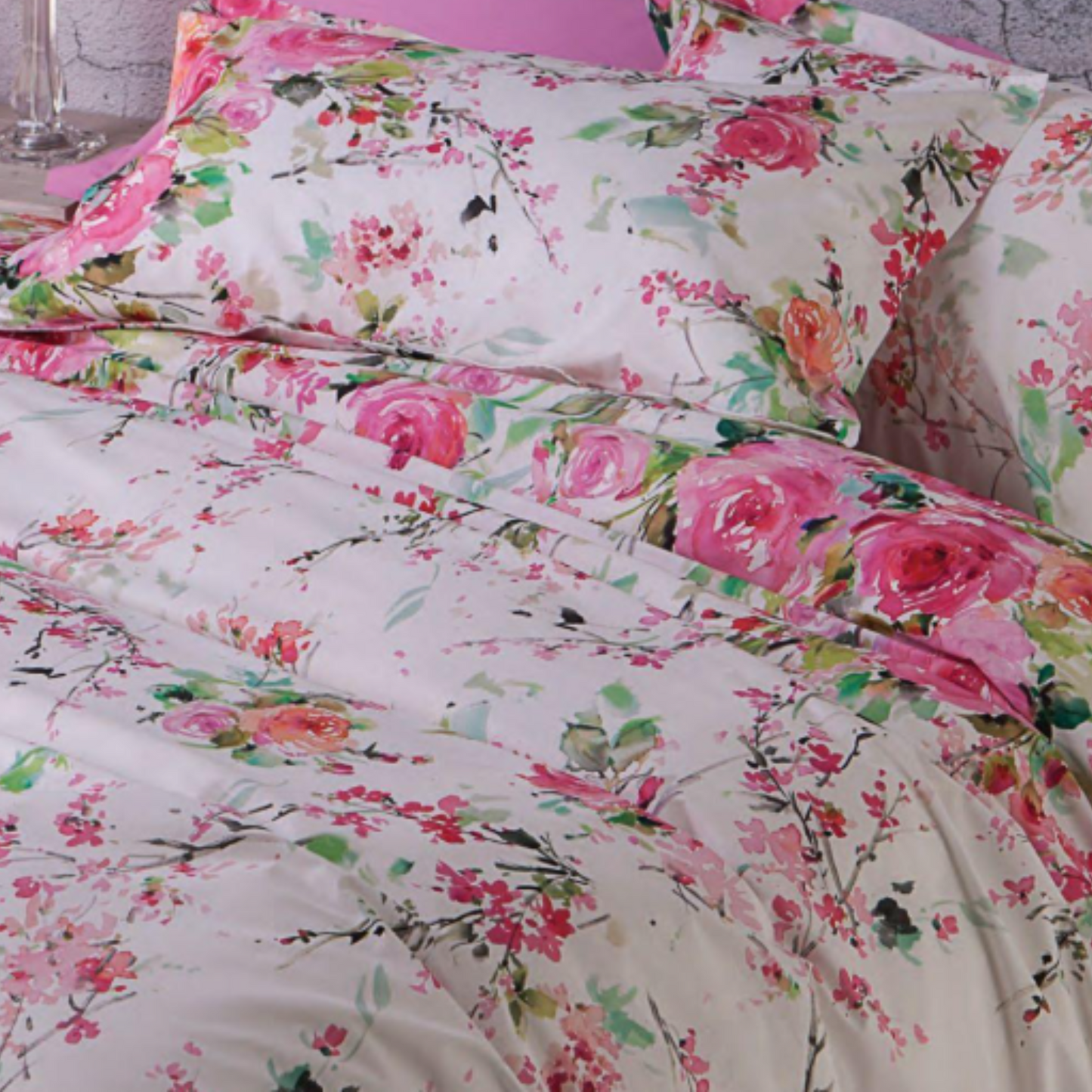 Completo Lenzuola Copriletto Rami Di Rose