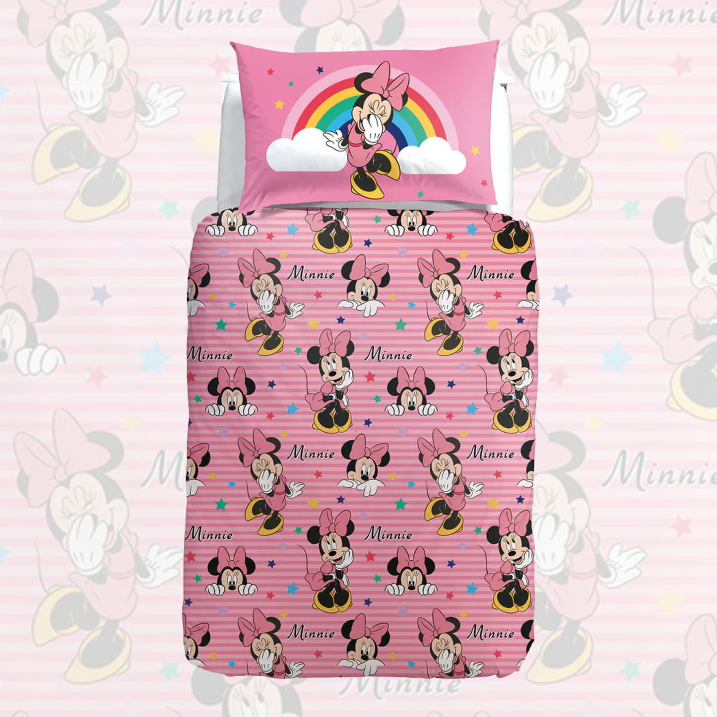 Parure Copripiumino Minnie Rainbow Disney 100% cotone