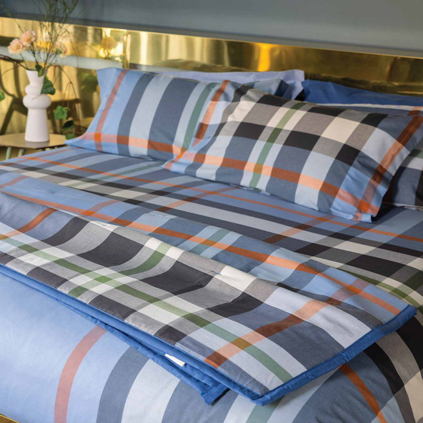 Plaid imbottito River tinto in filo 100% cotone Fine Serie