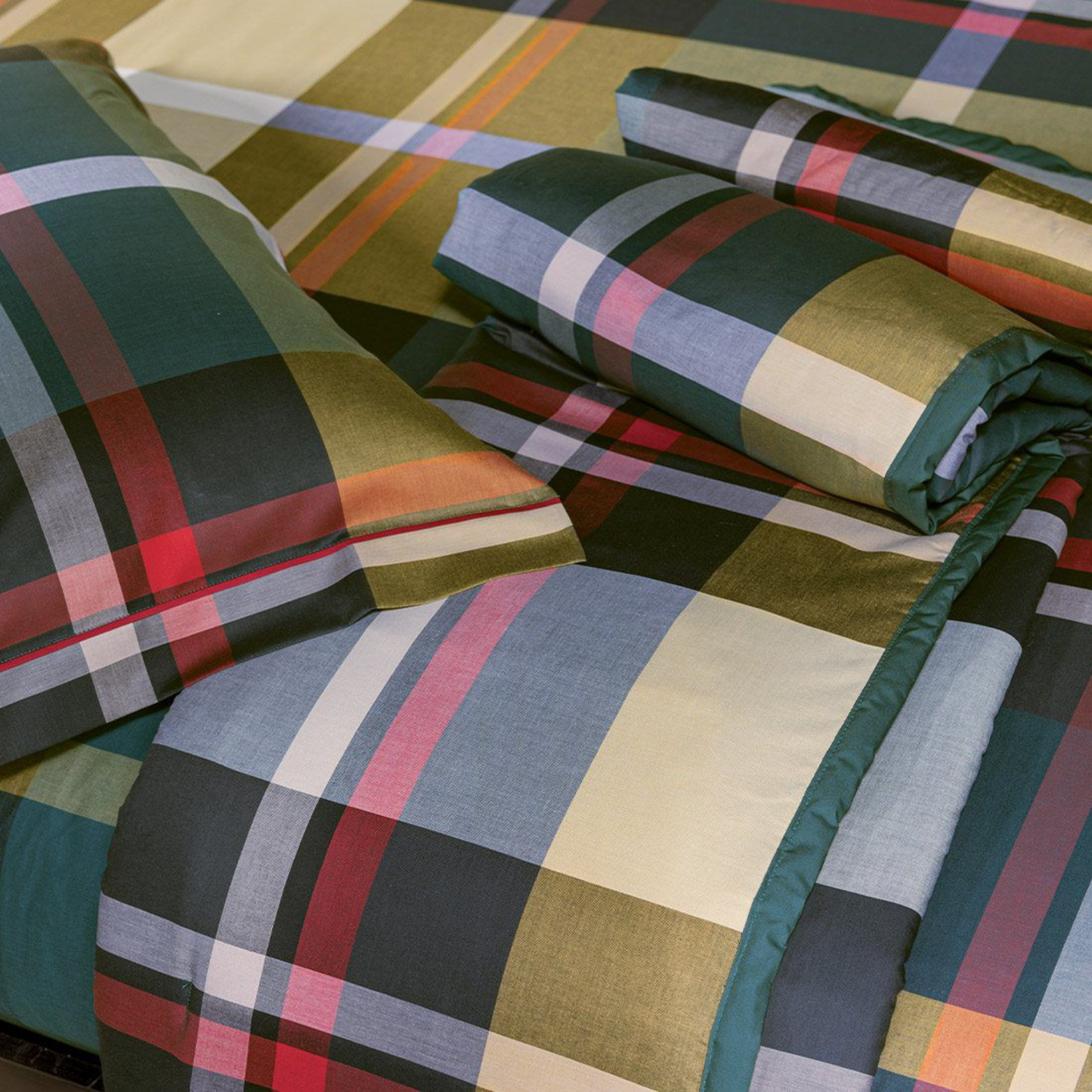 Plaid imbottito Silva 7424 tinto in filo 100% cotone Fine Serie