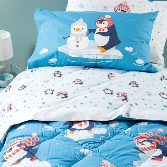 Completo Lenzuola Pinguini 100% Cotone Kids Caleffi