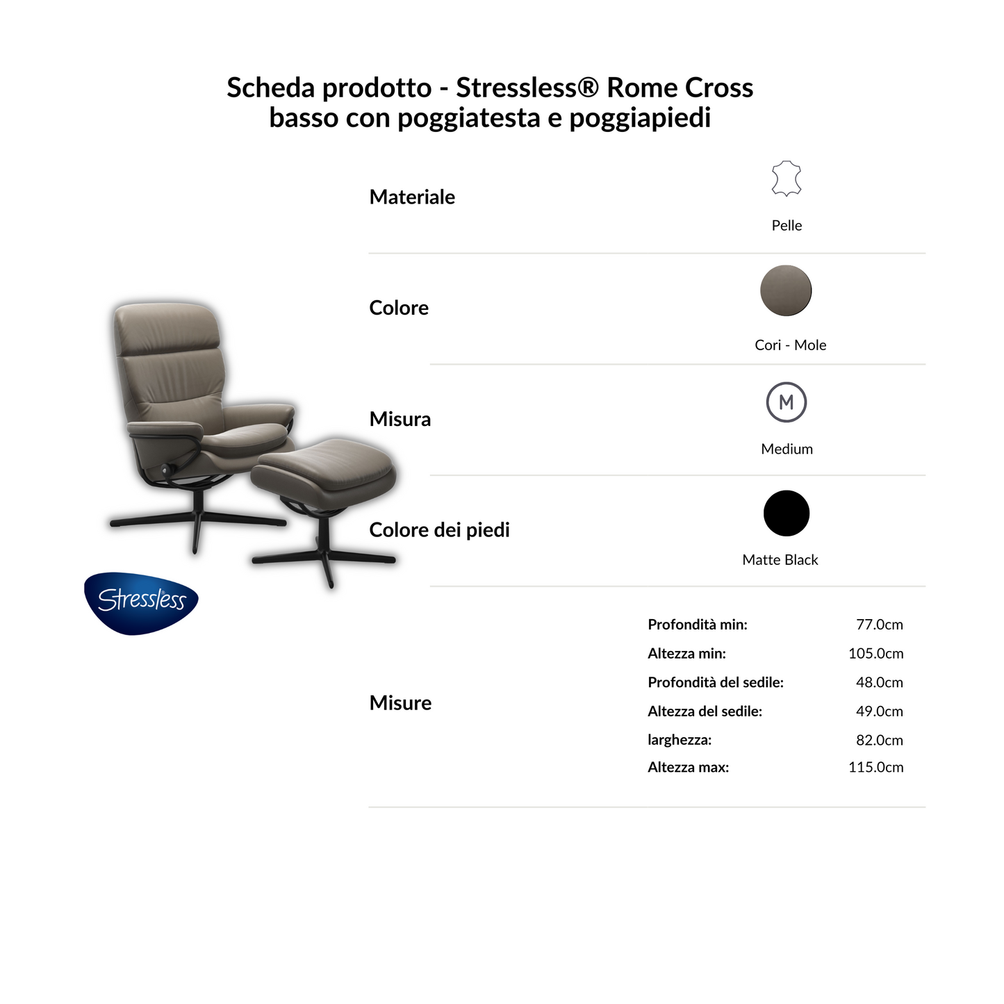Rome Low Back con Poggiatesta regolabile + Pouf