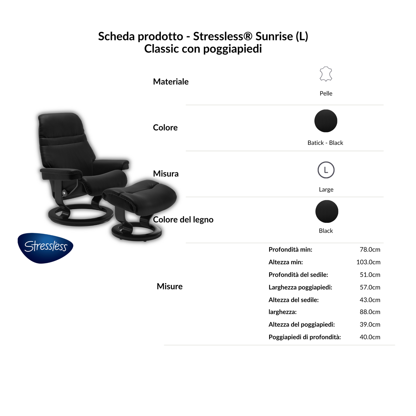 Poltrona Sunrise + Pouf Batick Black Stressless