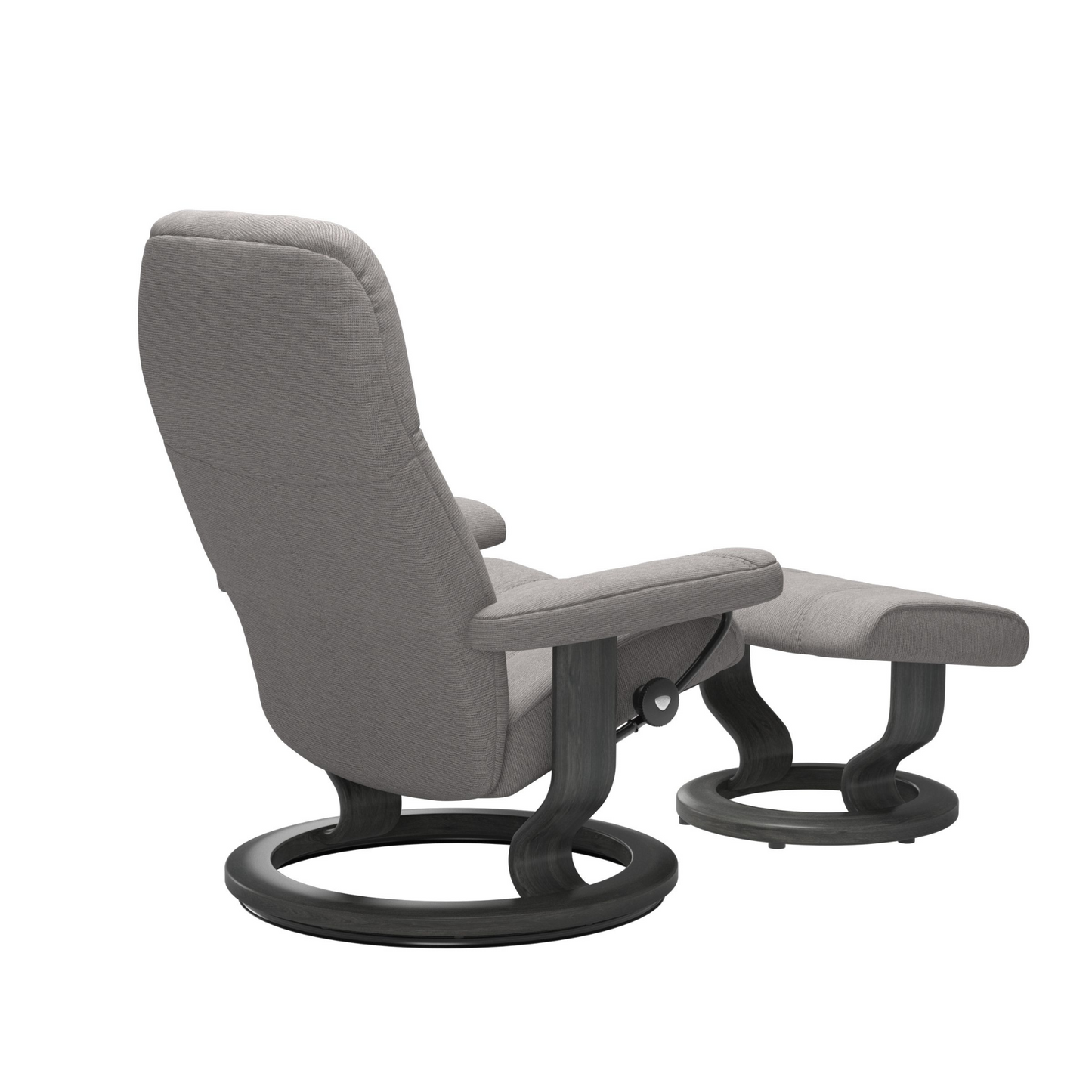 Poltrona Consul + pouf Stressless in tessuto grigia con base in legno - foto laterale