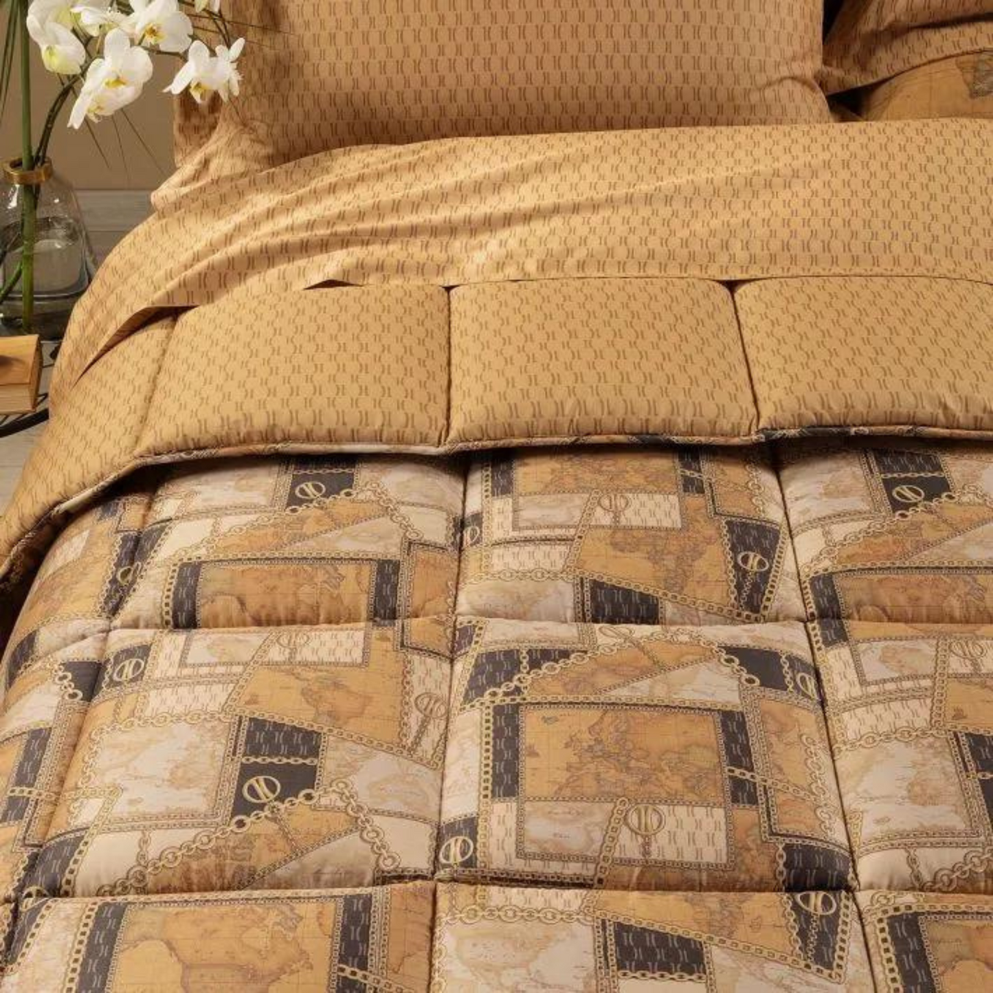 Trapunta Geo Chain In Raso Di Puro Cotone