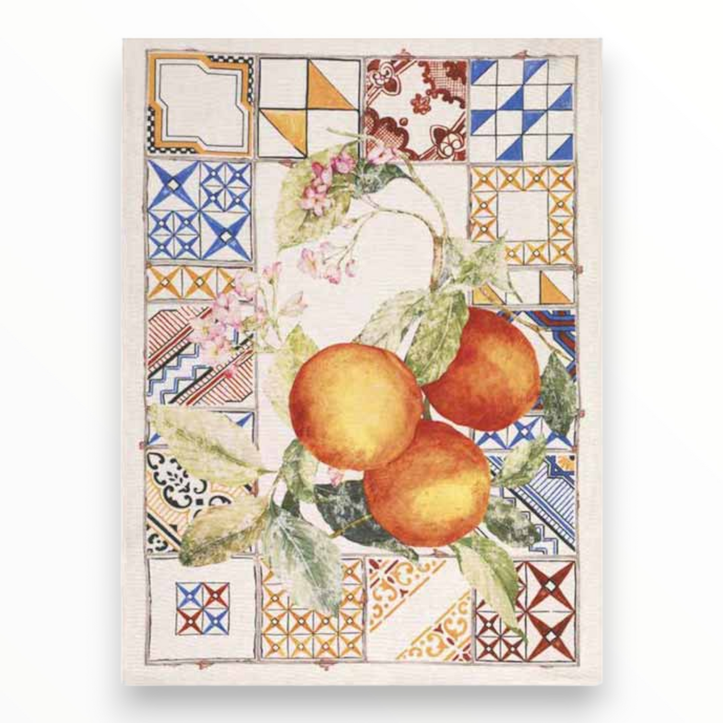 Strofinaccio Azulejos Arancio in puro lino