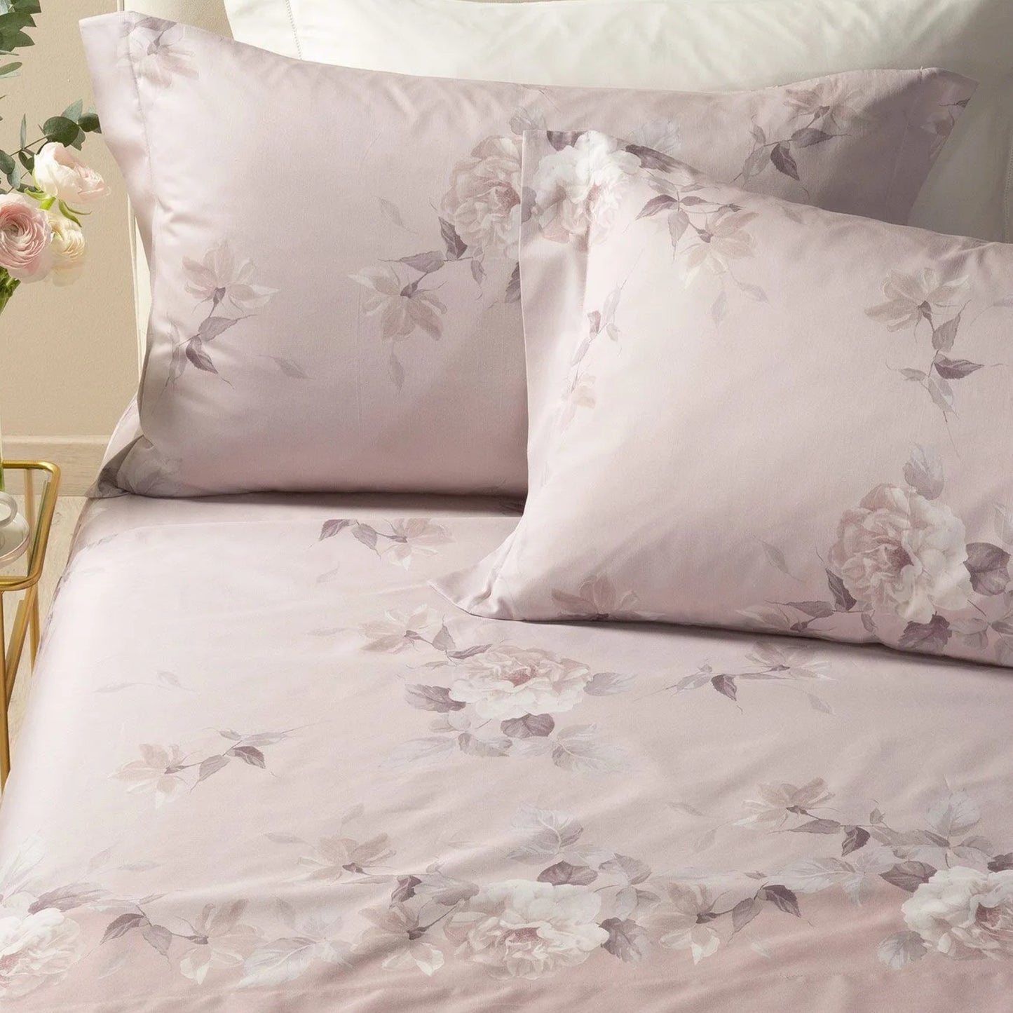Completo copripiumino Rosa Alba 100% raso di cotone stampa digitale