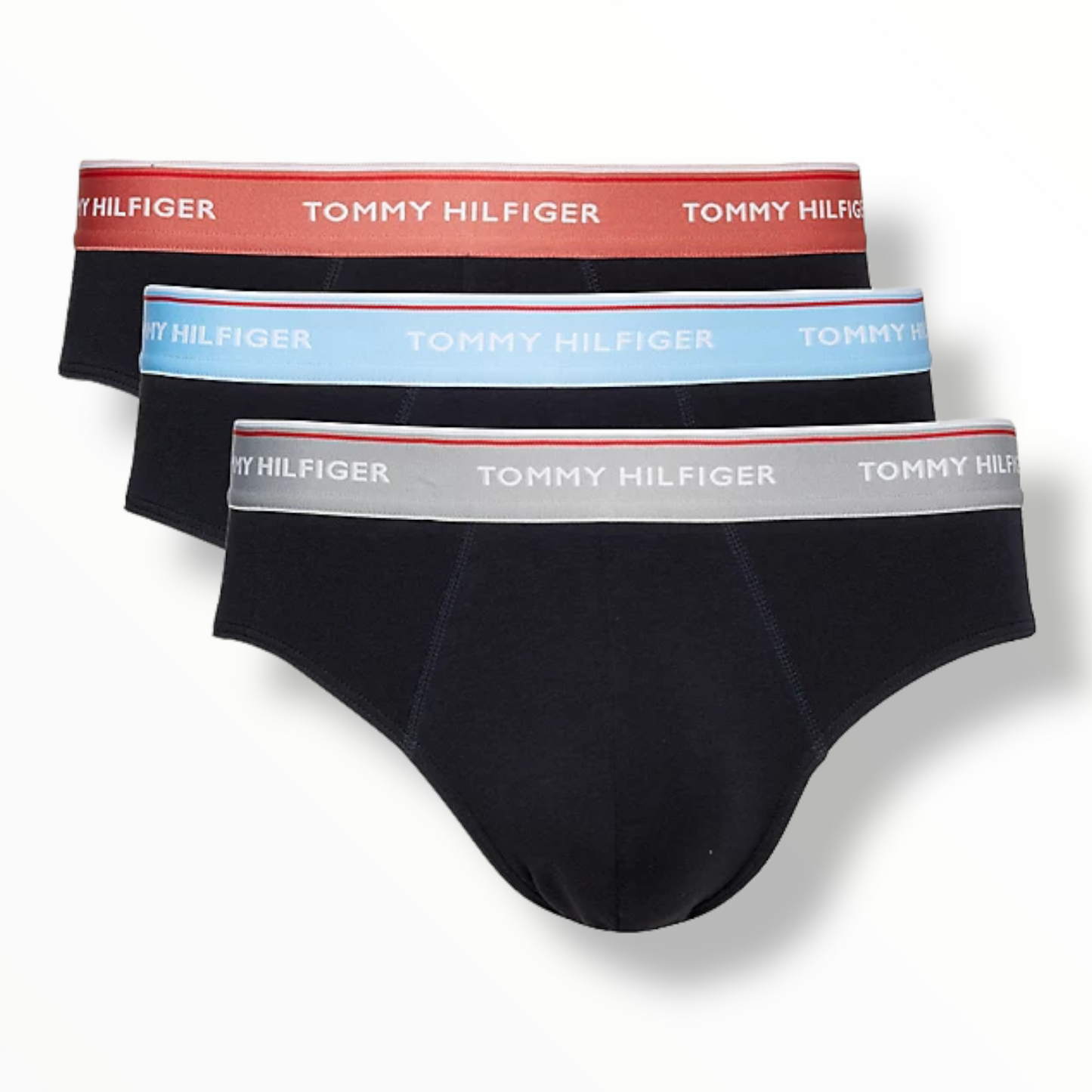3 pack slip uomo neri con elastico colorato rosso/azzurro/grigio logato Tommy Hilfiger