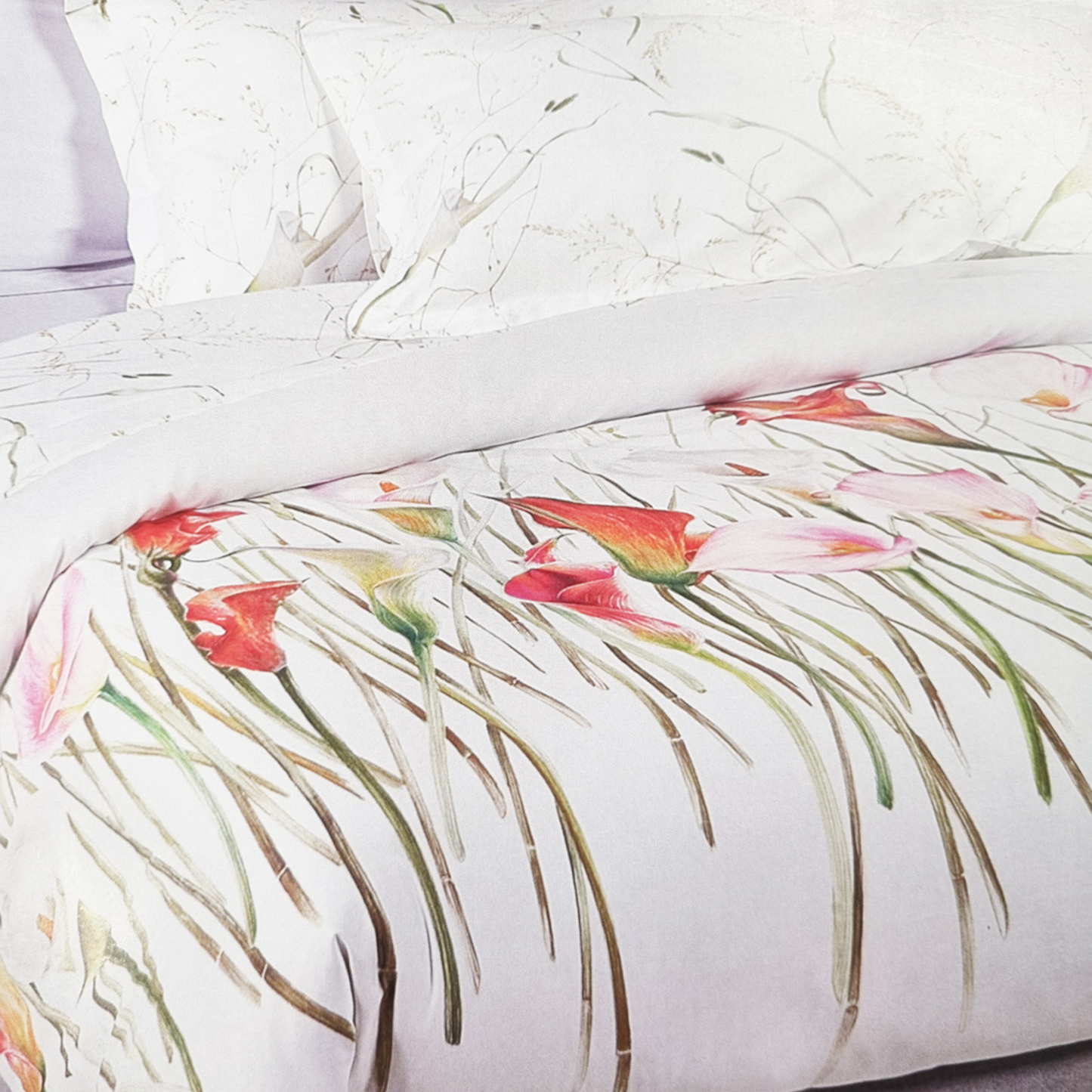 Completo Copripiumino Giardino di Calle Raso Cotone