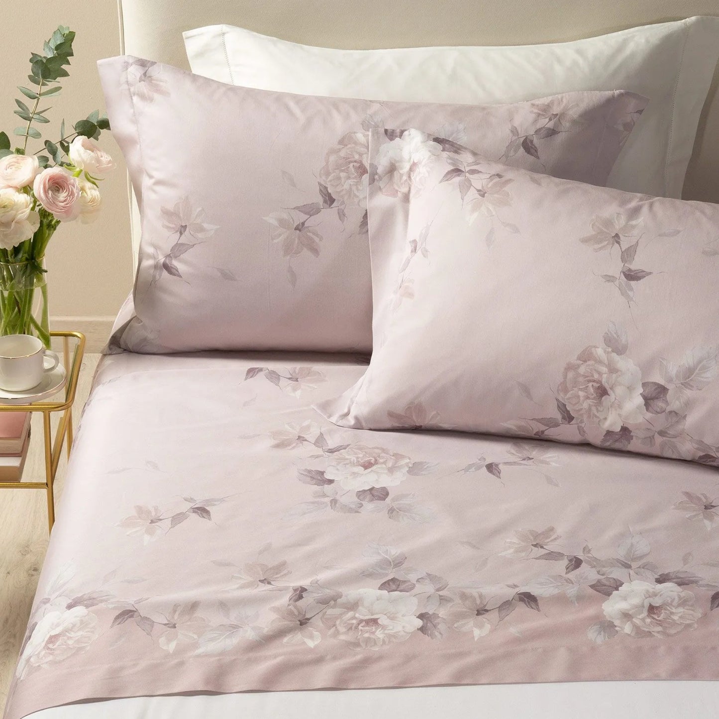 Completo lenzuola Rosa Alba 100% raso di cotone