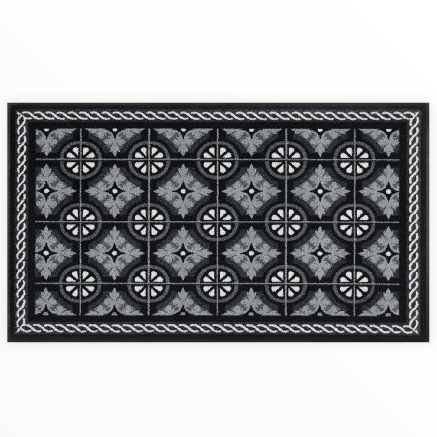 Tappeto antiscivolo Kitchen Tiles Black Wash+Dry con bordo