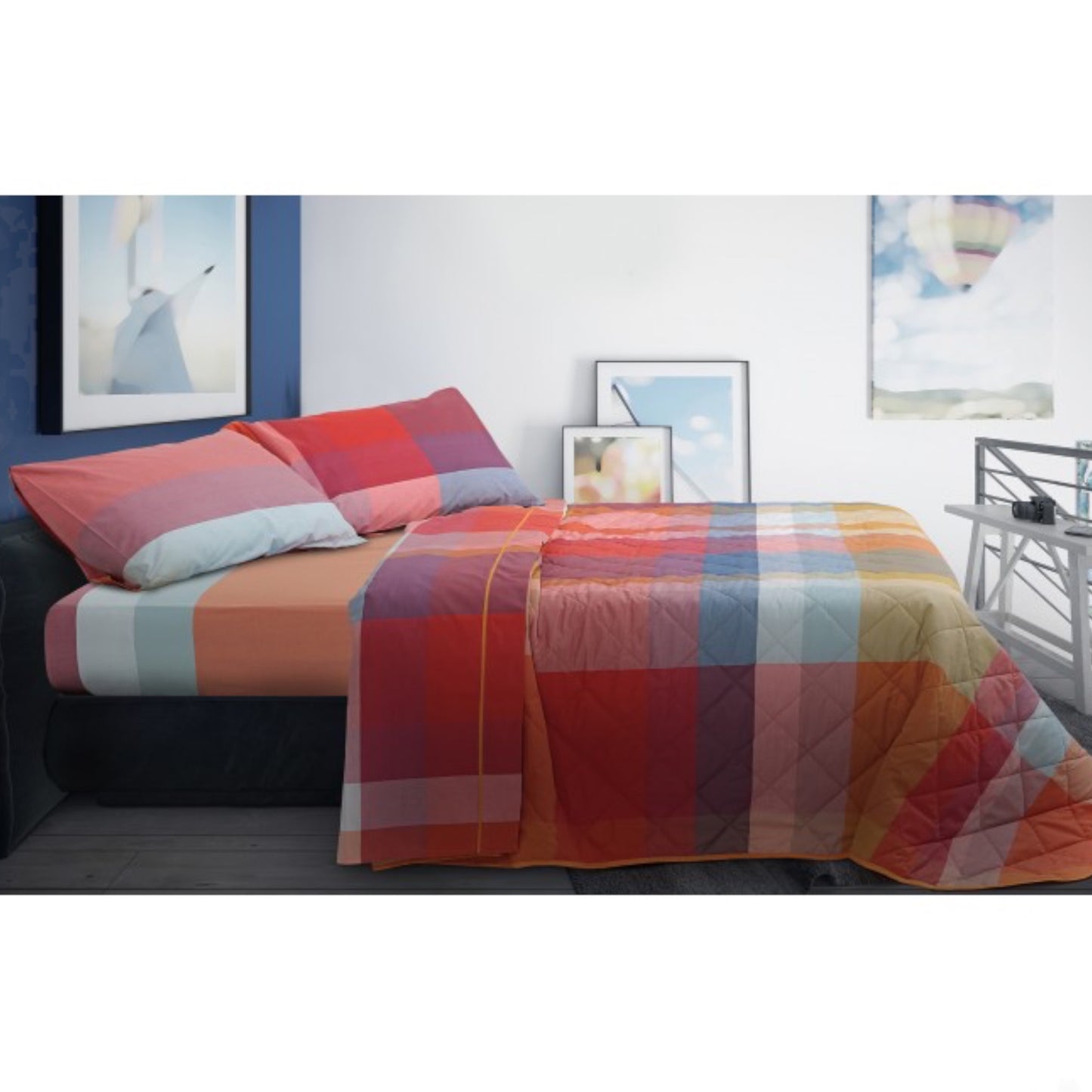 Completo lenzuola Brighton cotone percalle pettinato tinto filo