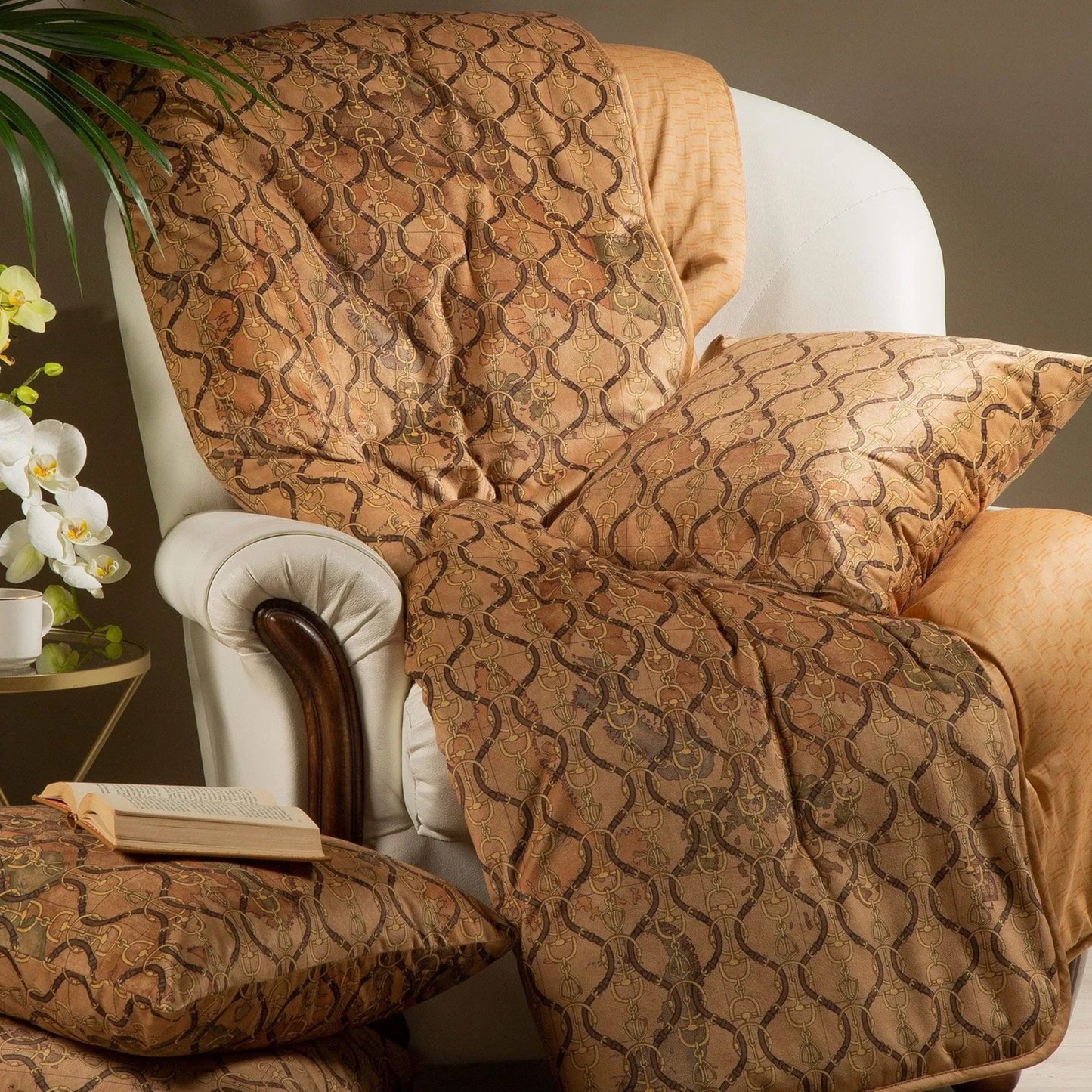 Plaid Geo Morsetto Cuoio in Velluto