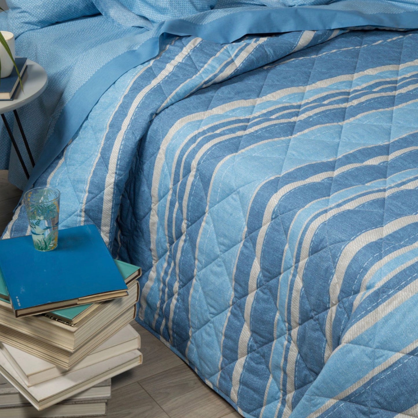 Copriletto trapuntato Diletto Sky Blu 100% cotone Caleffi