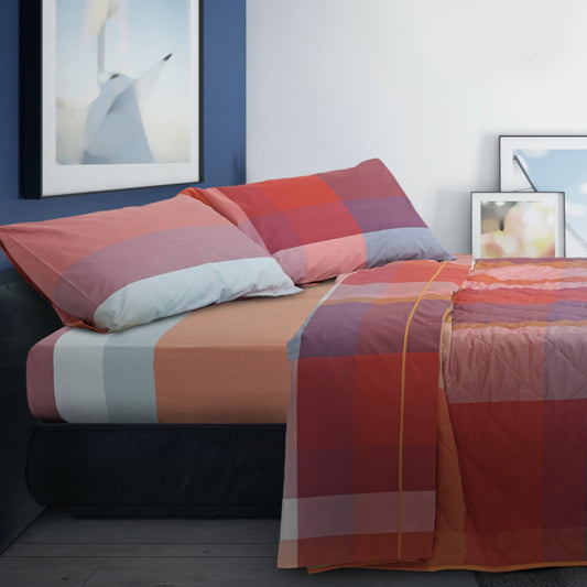Completo lenzuola Brighton cotone percalle pettinato tinto filo