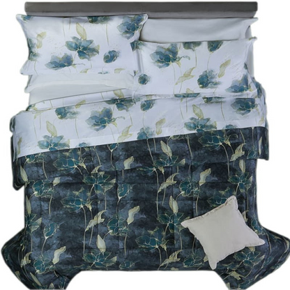 Completo Copripiumino Golden Flowers in Raso Di Cotone