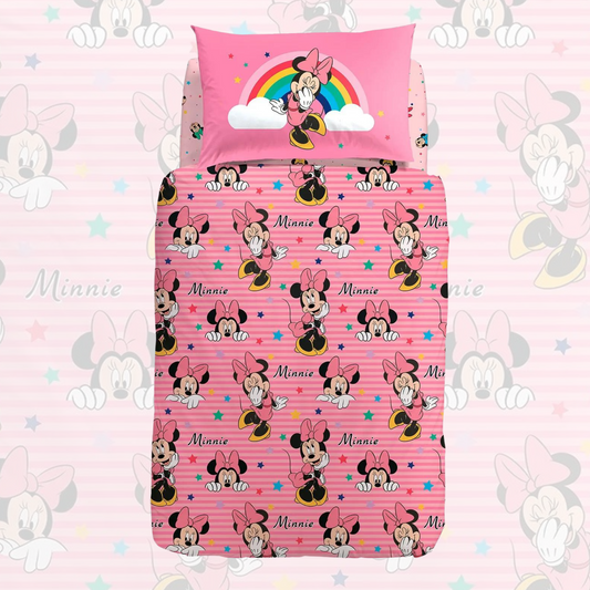 Completo copripiumino Minnie Rainbow 100% cotone