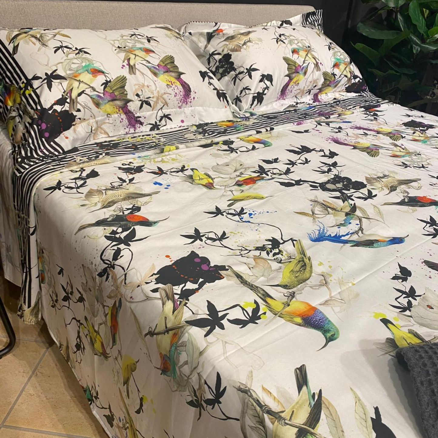 Completo lenzuola Birds Ramage in Raso FINE SERIE