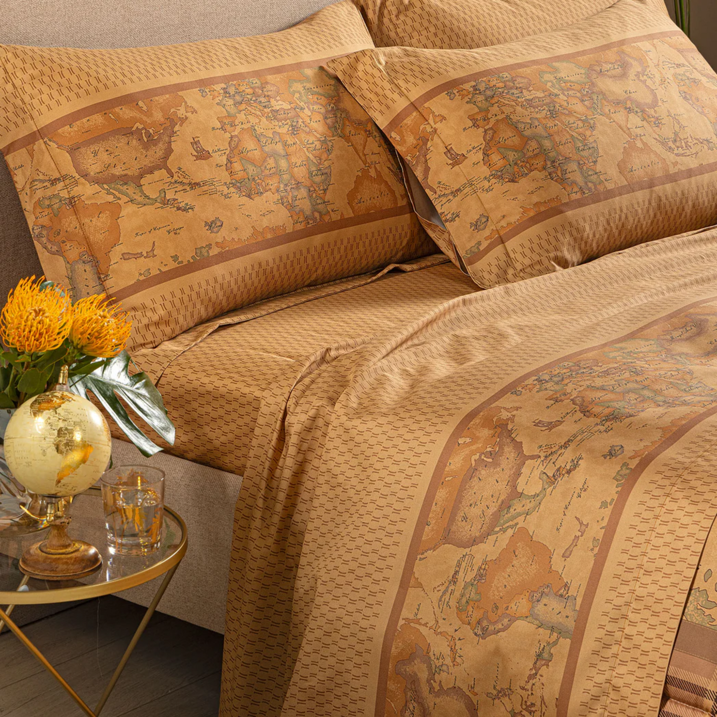 Completo Lenzuola Geo Tartan in Raso di Puro Cotone