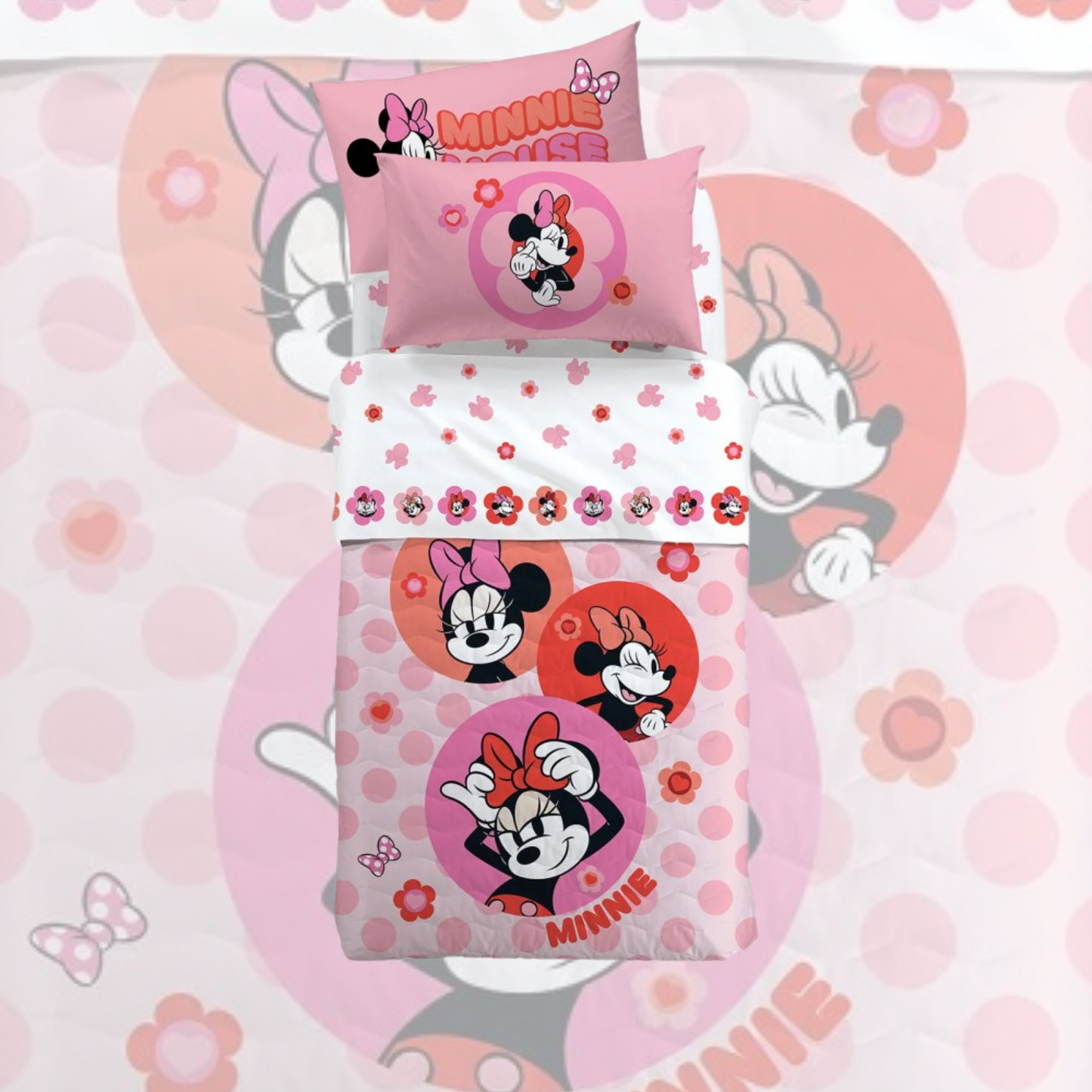 Copriletto Trapuntato Minnie Flowers 100% Cotone
