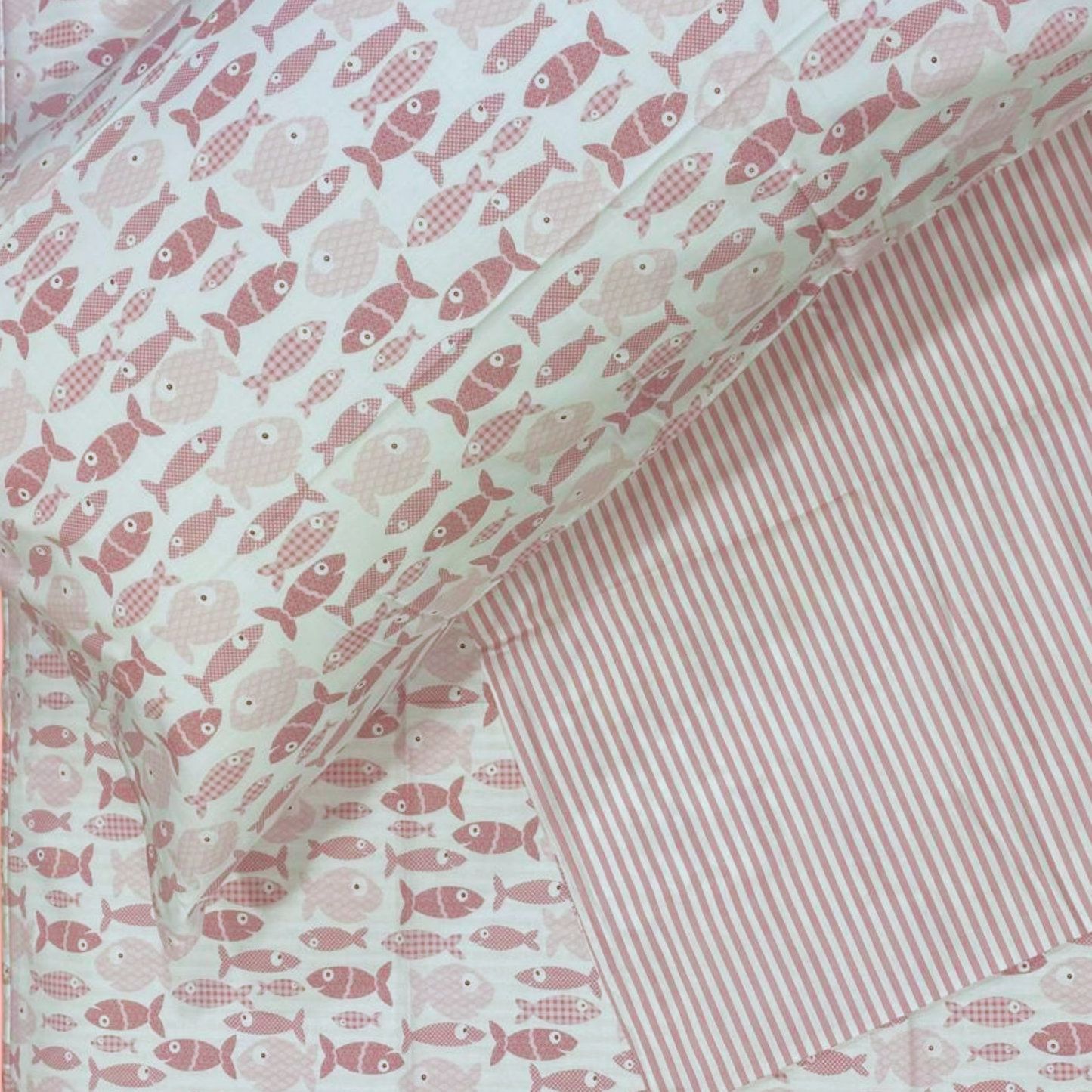 Parure Copripiumino Smeraldo double Happy Fish/Righe 100% cotone