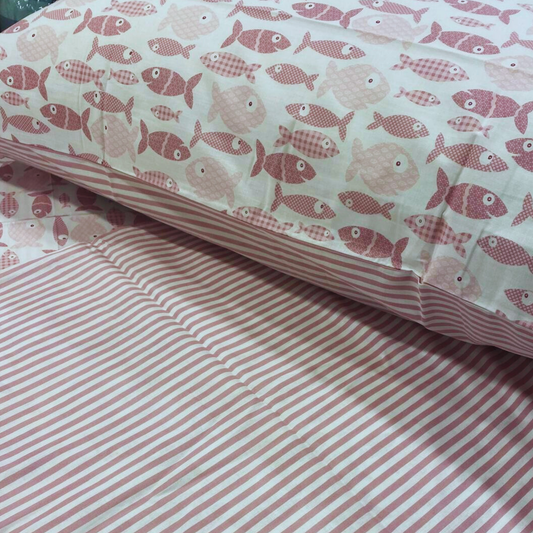 Parure Copripiumino Smeraldo double Happy Fish/Righe 100% cotone