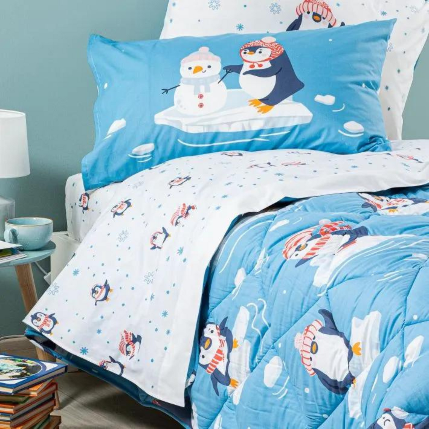 Completo Lenzuola Pinguini 100% Cotone Kids Caleffi