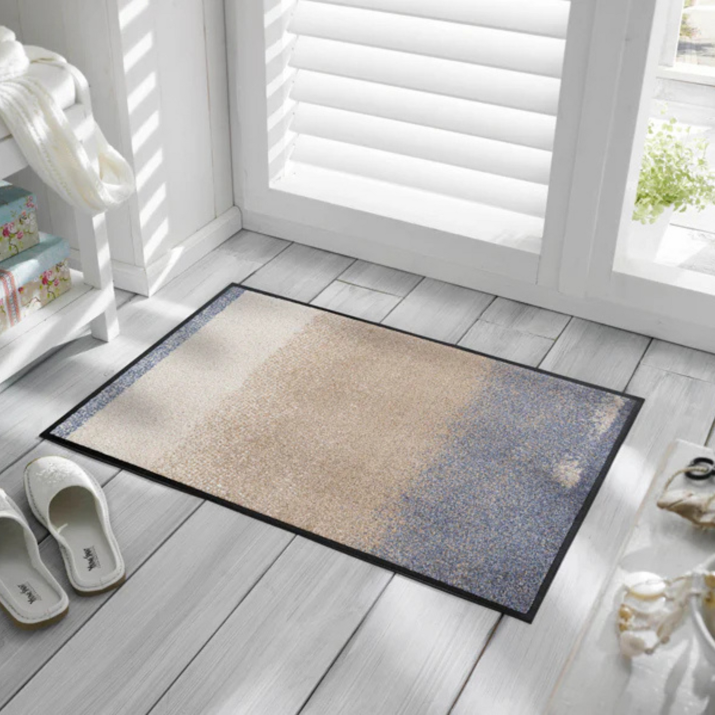 Tappeto antiscivolo Medley Beige Wash+Dry con bordo