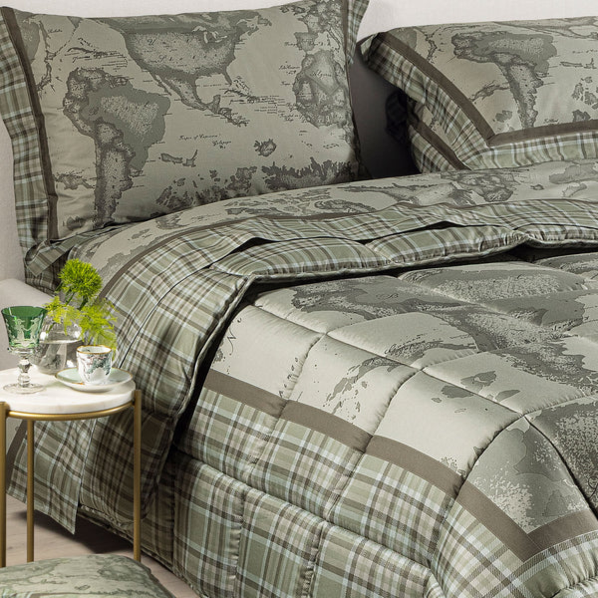 Trapunta Tartan Green In Raso Di Puro Cotone